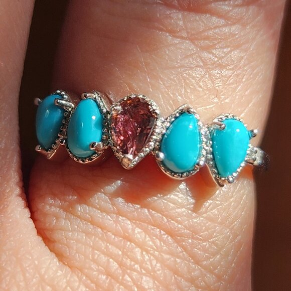 NWT 925 Sleeping Beauty Turquoise & Garnet Ring Size 7 - Picture 2 of 12